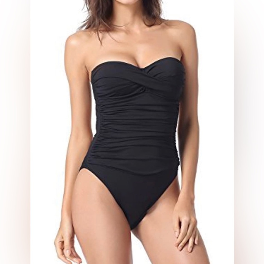 DOBREVA Women's One Piece Removable Halter Strap Bandeau Swimsuit Swimwear